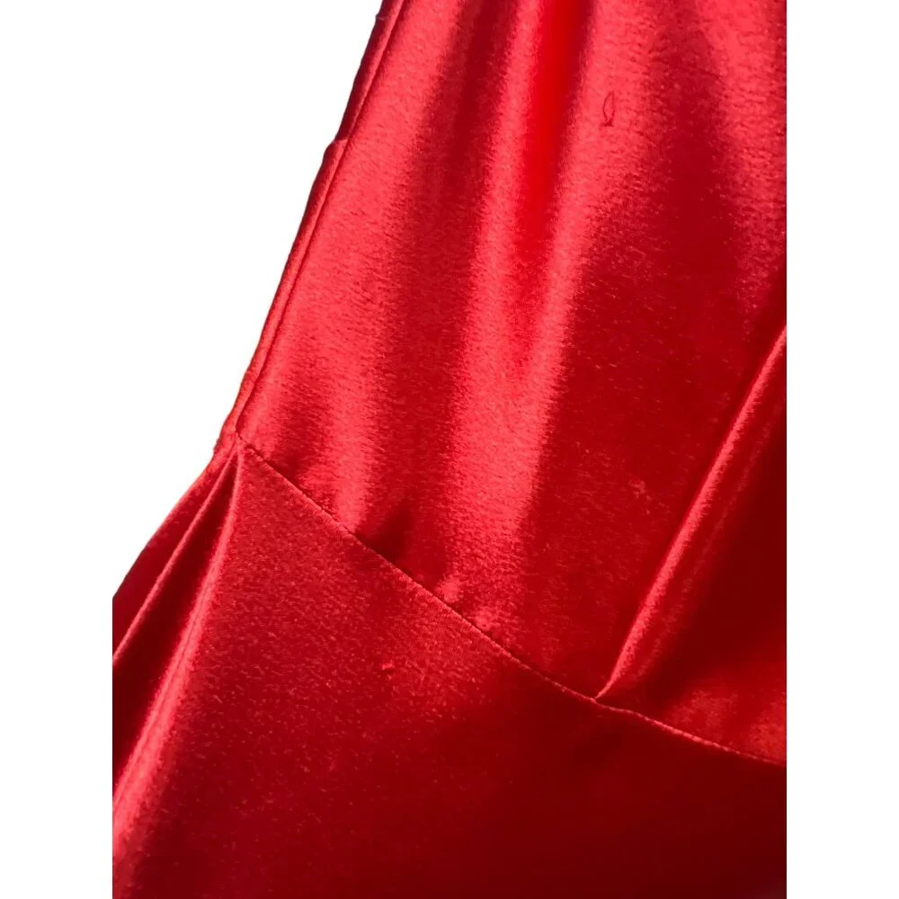 Jessica McClintock Gunne Sax Vintage 90's Red Satin Halter Evening Gown with Rhi - Picture 9 of 9